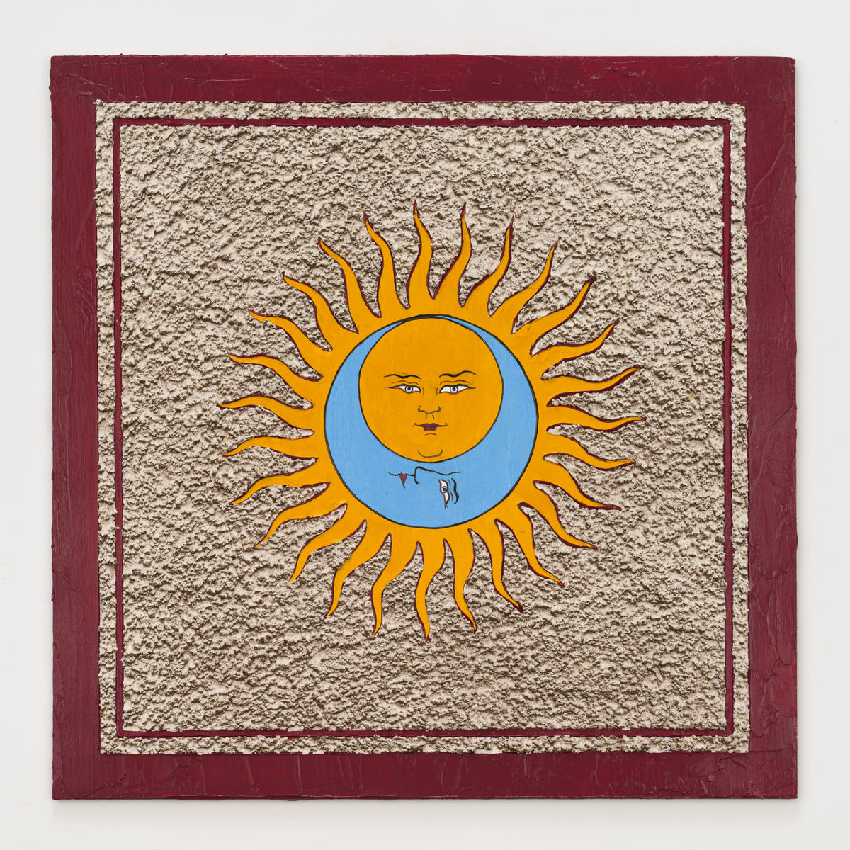 Adam F's panel reinterpreting Lark's Tongues in Aspic by King Crimson, 12 by 12 inch plywood, from The LP Show 2026