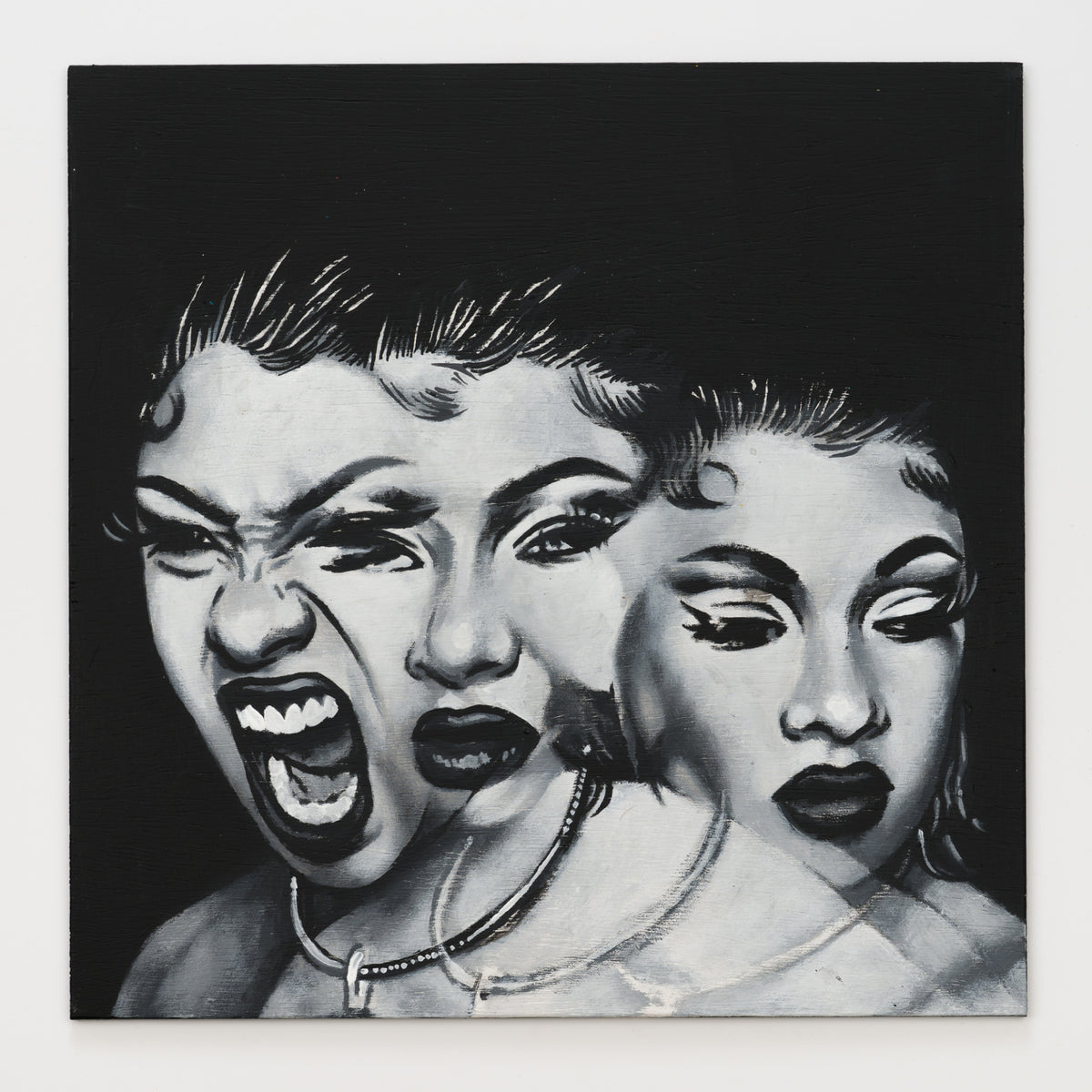 Alex Chiu's panel reinterpreting Traumazine by Megan Thee Stallion, 12 by 12 inch plywood, from The LP Show 2026