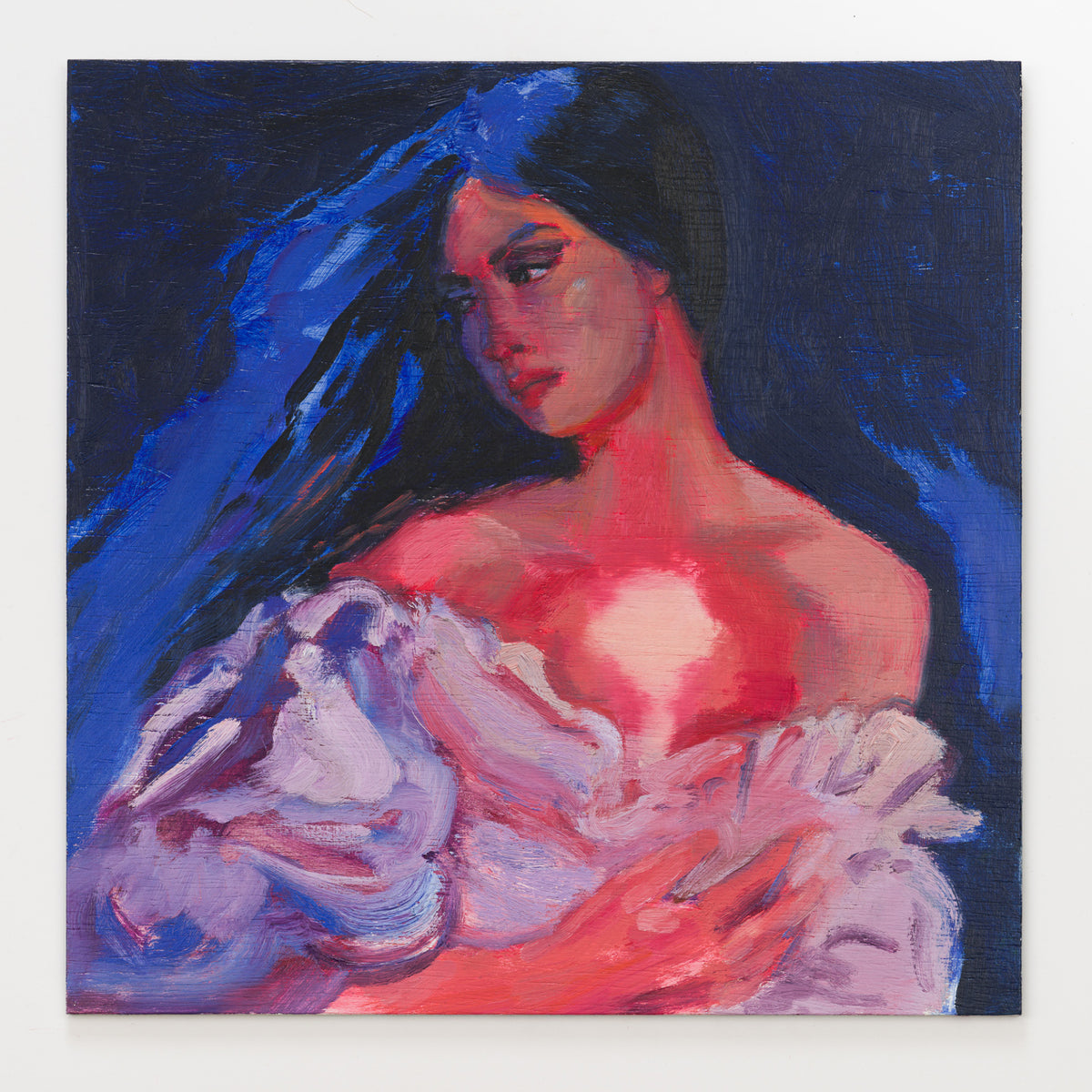Anya Roberts-Toney's panel reinterpreting And in the Darkness, Hearts Aglow by Weyes Blood, 12 by 12 inch plywood, from The LP Show 2026
