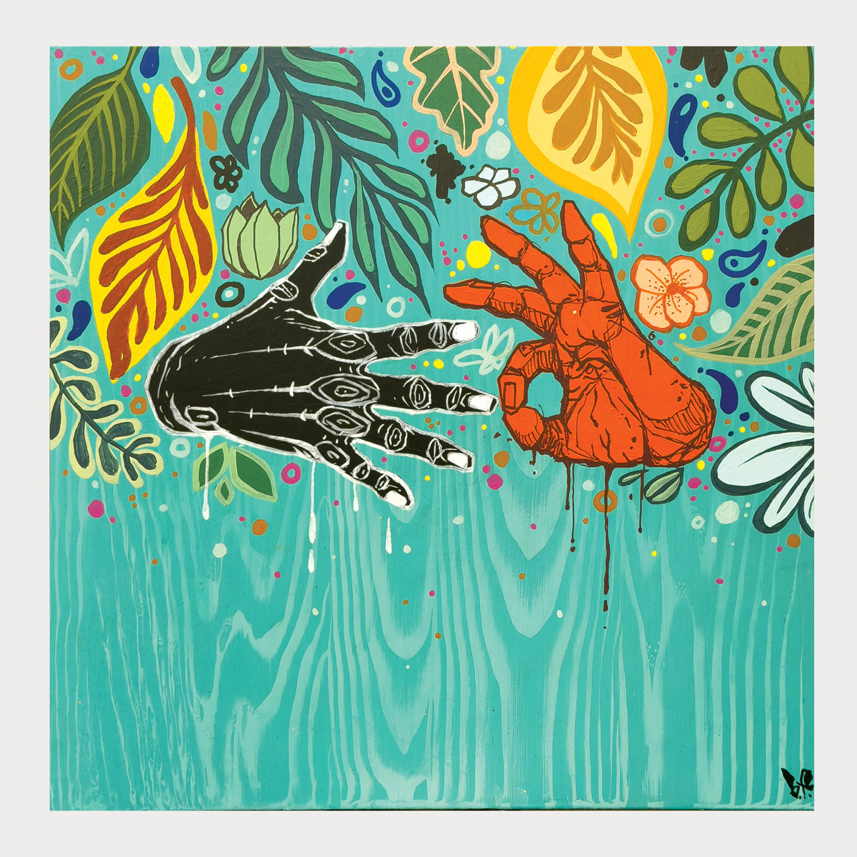 Blaine Fontana's panel reinterpreting Pistils & Bliss by RTJ503, 12 by 12 inch plywood, from The LP Show 2026