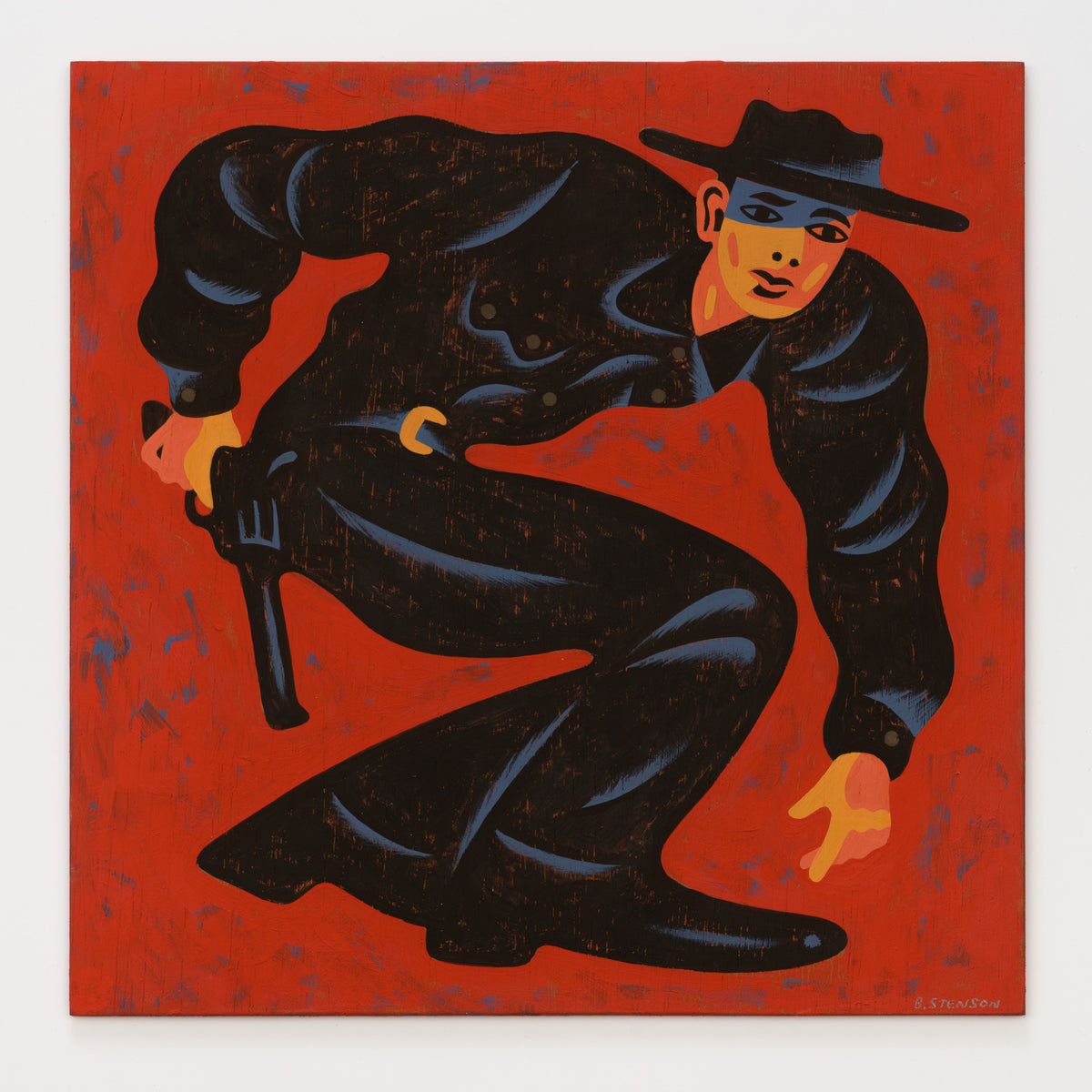 Brett Stenson's panel reinterpreting Gunfighter Ballads and Trail Songs by Marty Robbins, 12 by 12 inch plywood, from The LP Show 2026