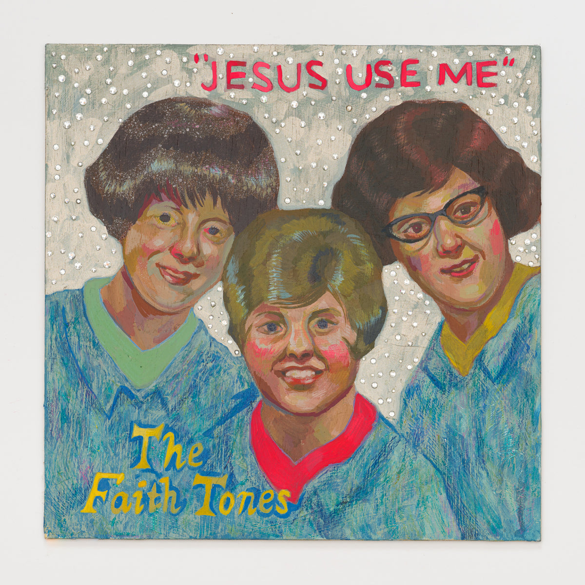 Colete Martin's panel reinterpreting Jesus Use Me by The Faith Tones, 12 by 12 inch plywood, from The LP Show 2026