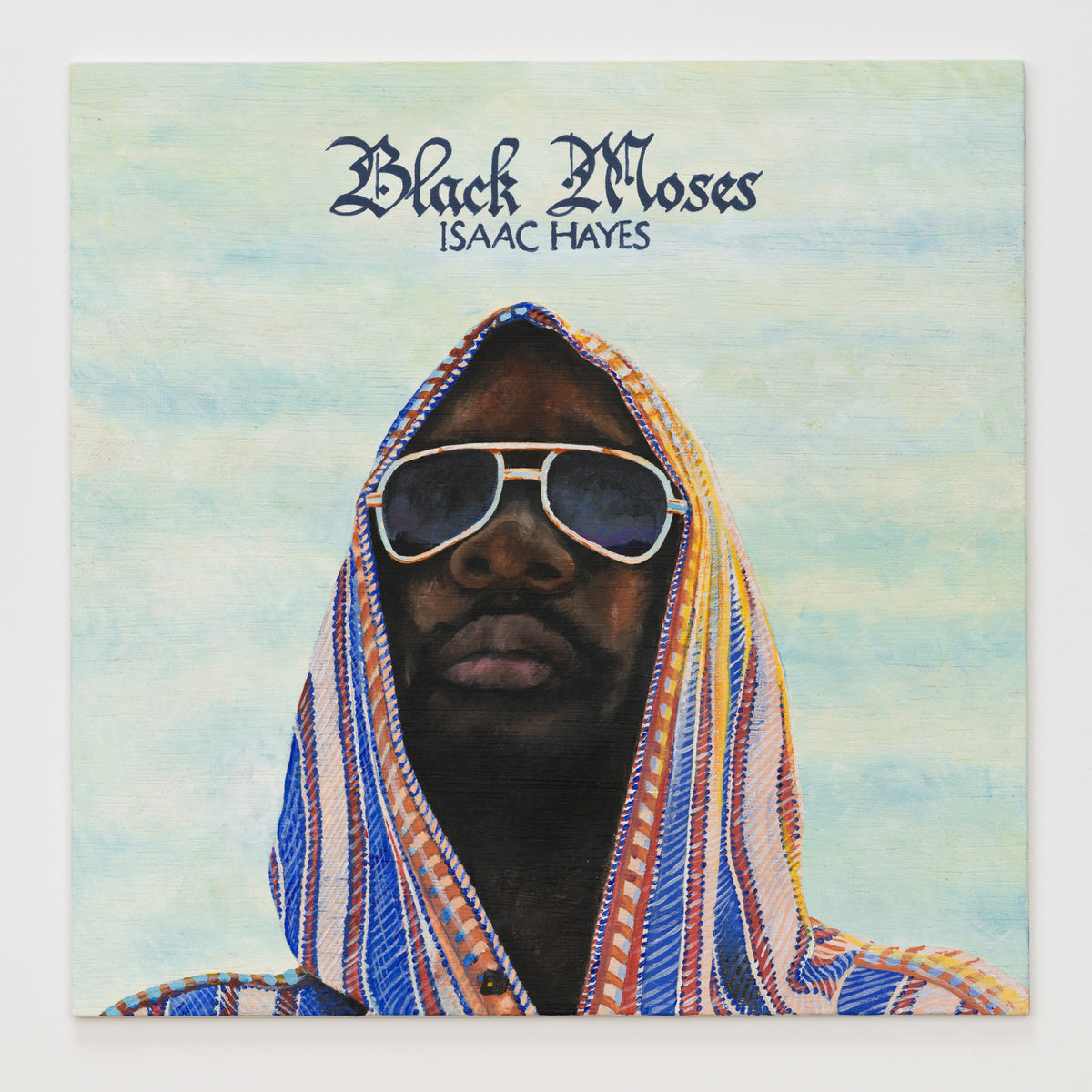 Daniel Stewart's panel reinterpreting Black Moses by Isaac Hayes, 12 by 12 inch plywood, from The LP Show 2026