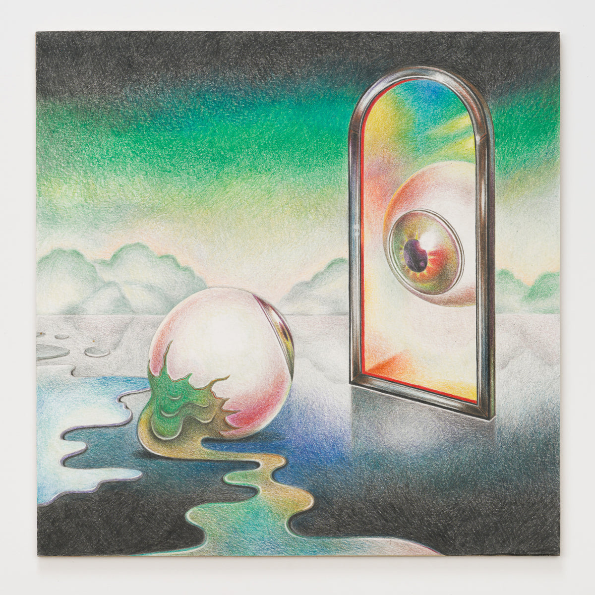 Ellen Robinette's panel reinterpreting Green Twins by Nick Hakim, 12 by 12 inch plywood, from The LP Show 2026