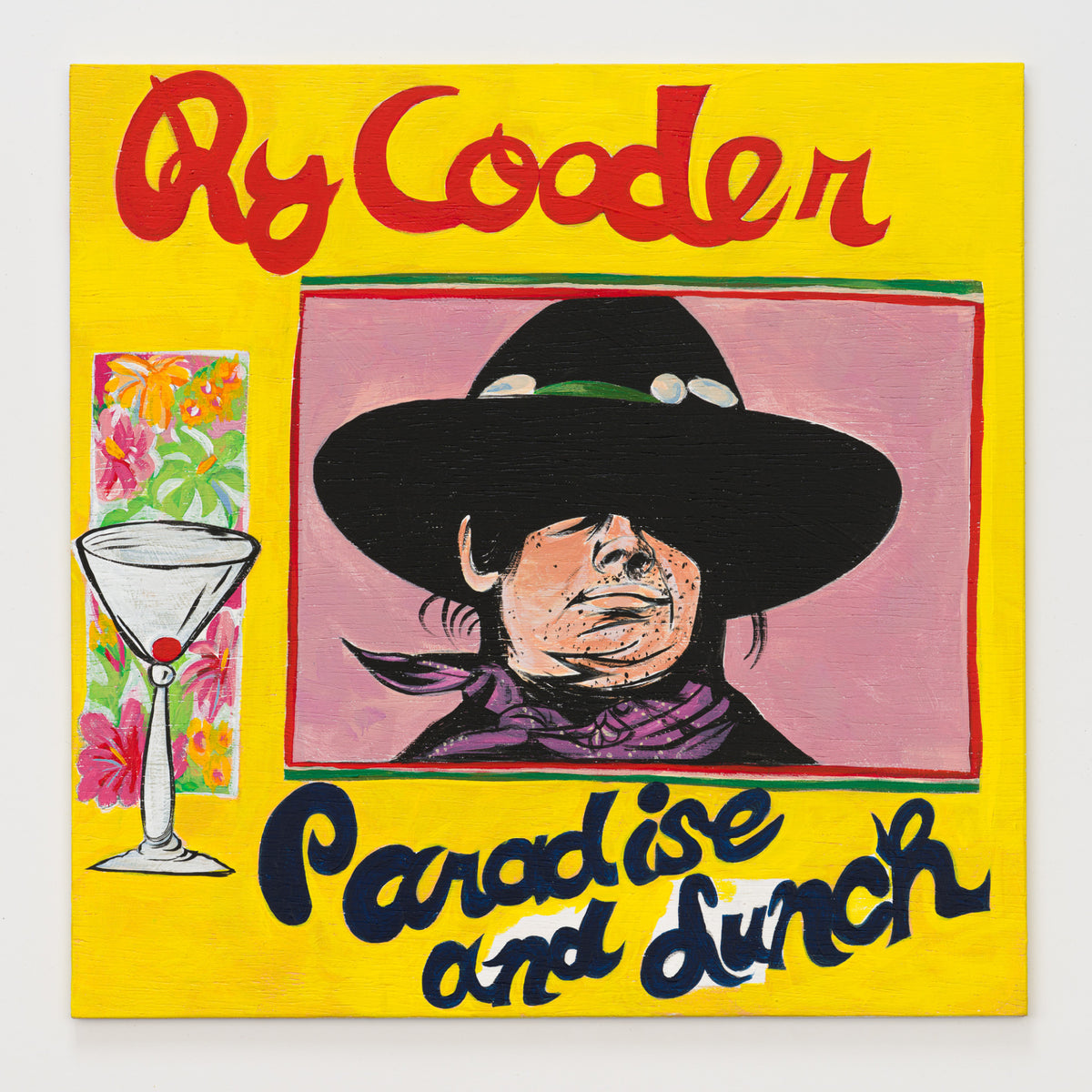 Jess Ackerman's panel reinterpreting Paradise and Lunch by Ry Cooder, 12 by 12 inch plywood, from The LP Show 2026