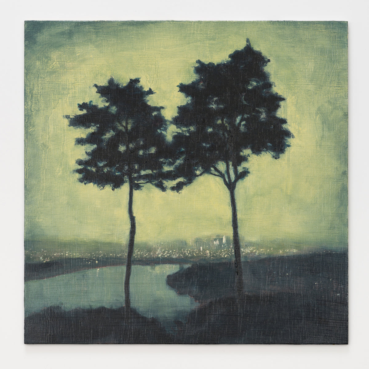 Josh Gates's panel reinterpreting On the Rhine by Ohio, 12 by 12 inch plywood, from The LP Show 2026