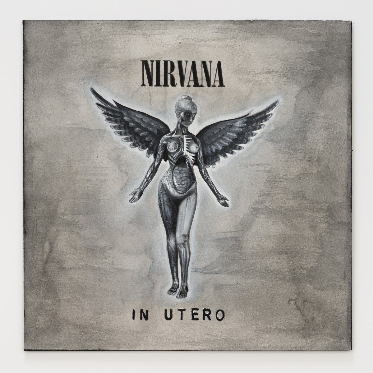 Joshua Mcquary's panel reinterpreting In Utero by Nirvana, 12 by 12 inch plywood, from The LP Show 2026