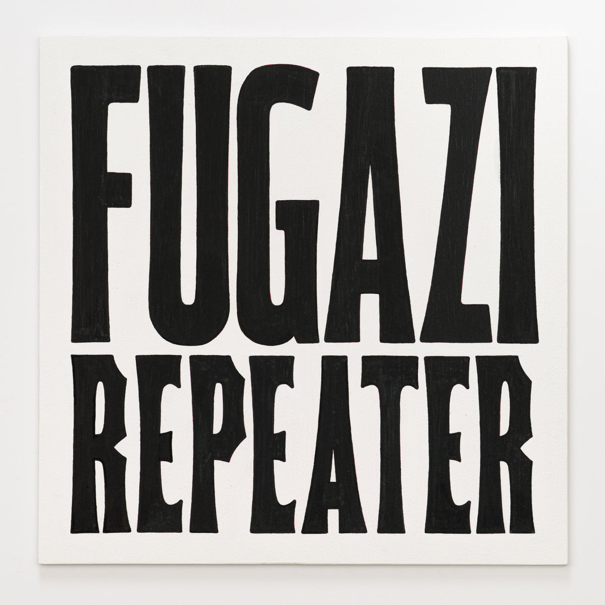 Joshua Minnich's panel reinterpreting Repeater by Fugazi, 12 by 12 inch plywood, from The LP Show 2026