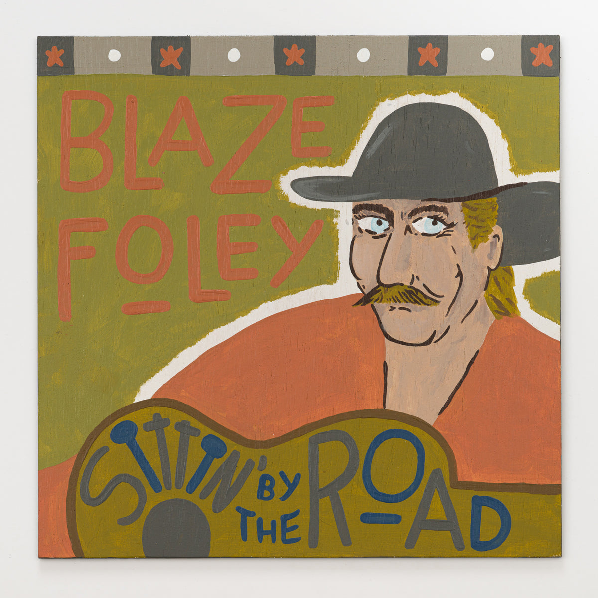 Maddo Hughes's panel reinterpreting Sittin' by the Road by Blaze Foley, 12 by 12 inch plywood, from The LP Show 2026