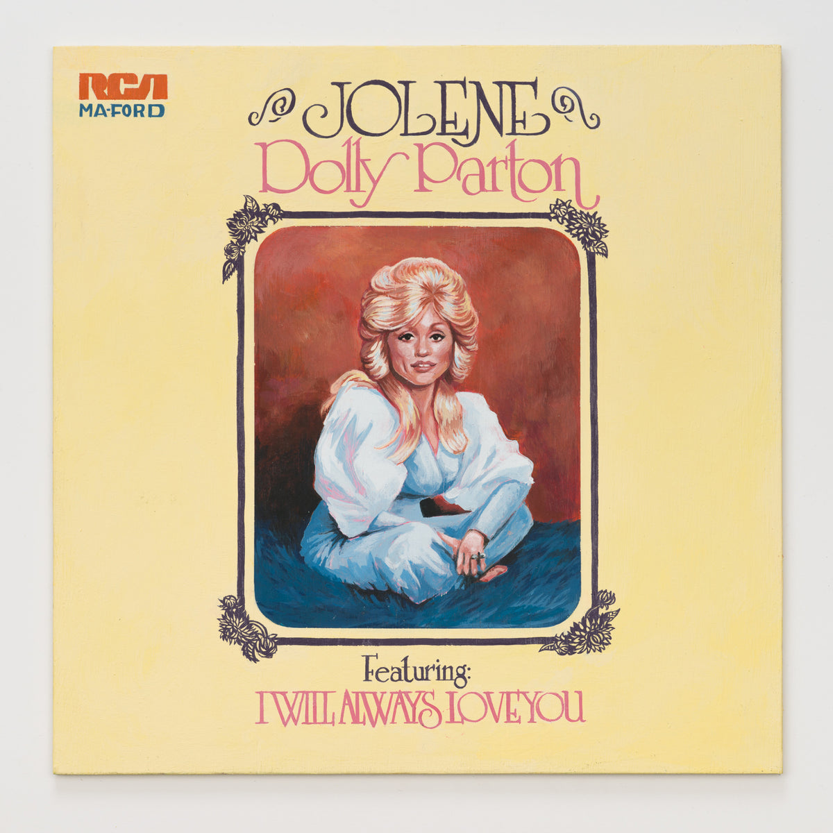 Madeline Ford's panel reinterpreting Jolene by Dolly Parton, 12 by 12 inch plywood, from The LP Show 2026