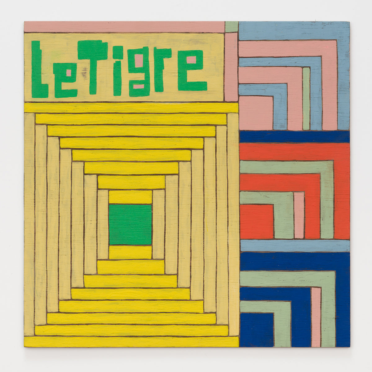 Rachel Murray's panel reinterpreting Self Titled by Le Tigre, 12 by 12 inch plywood, from The LP Show 2026