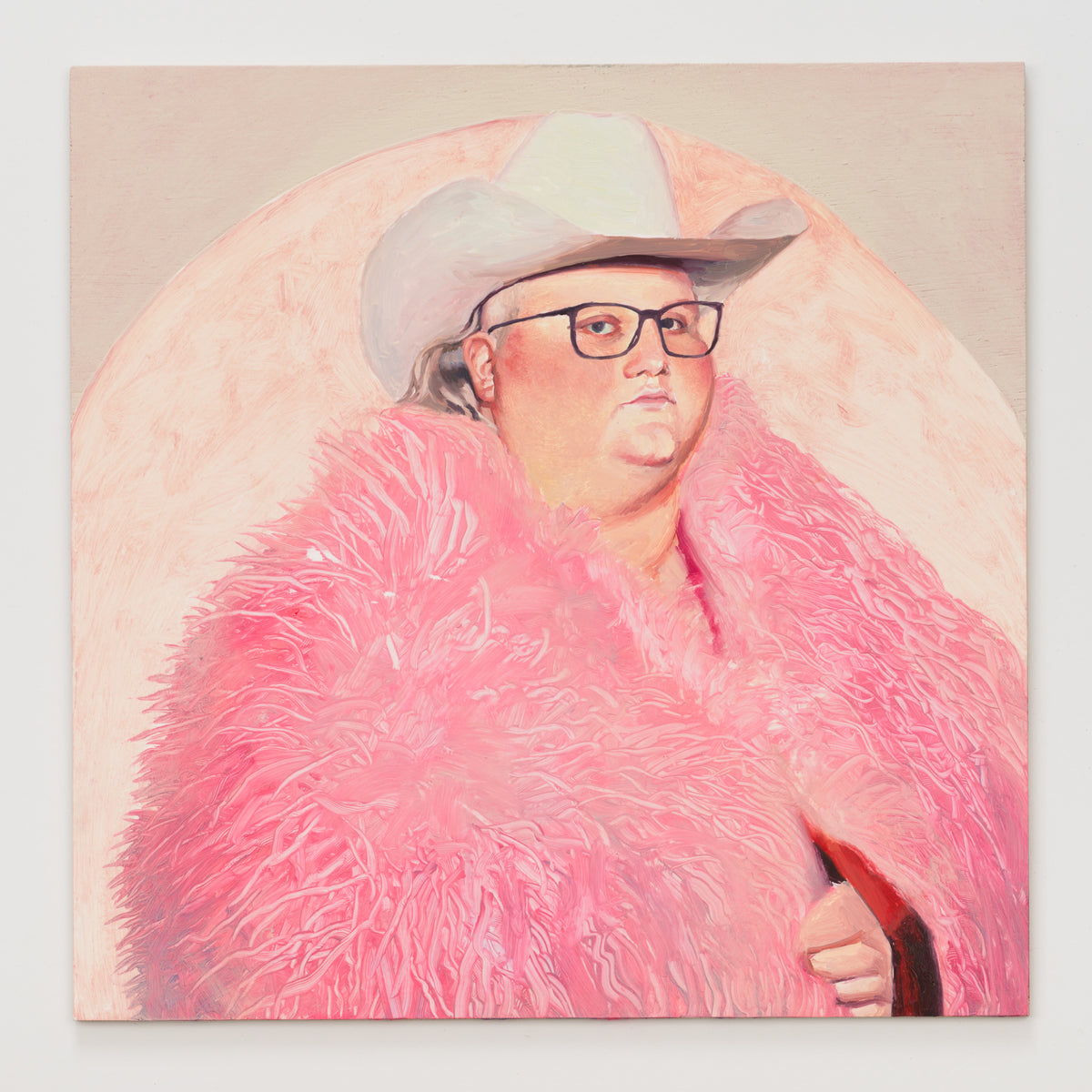 Rachel Warkentin's panel reinterpreting What Is It Even by Joshua Ray Walker, 12 by 12 inch plywood, from The LP Show 2026