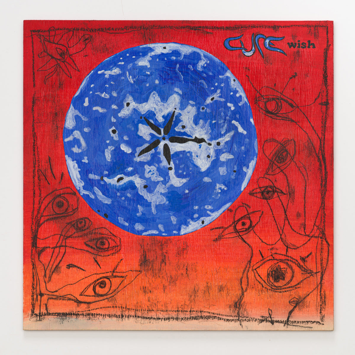 Ryan Bubnis's panel reinterpreting Wish by The Cure, 12 by 12 inch plywood, from The LP Show 2026