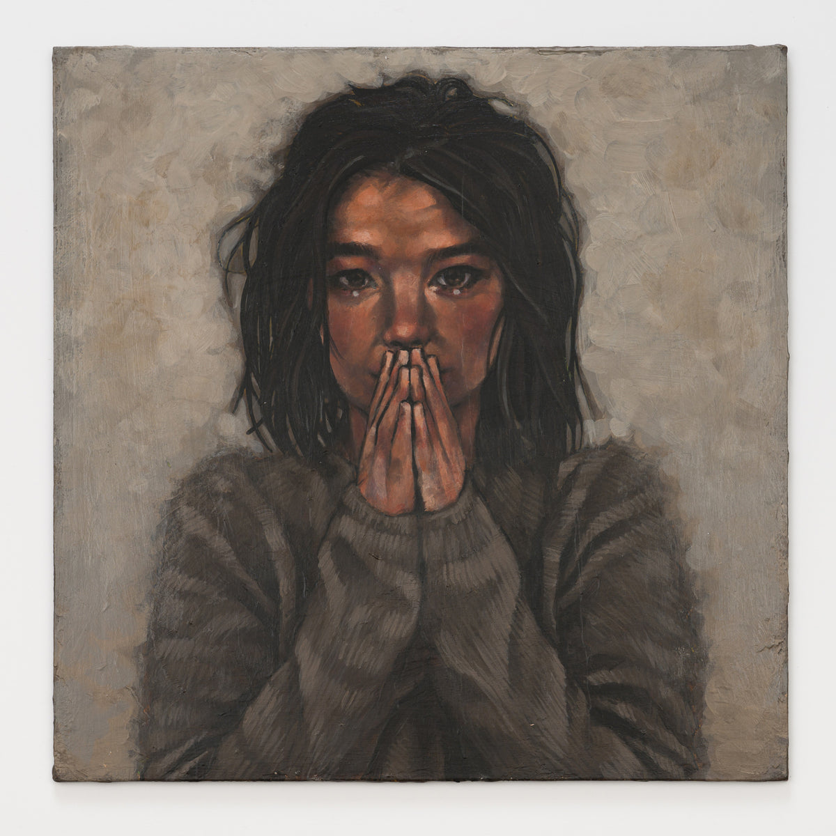 Sean Gillespie's panel reinterpreting Debut by Bjork, 12 by 12 inch plywood, from The LP Show 2026