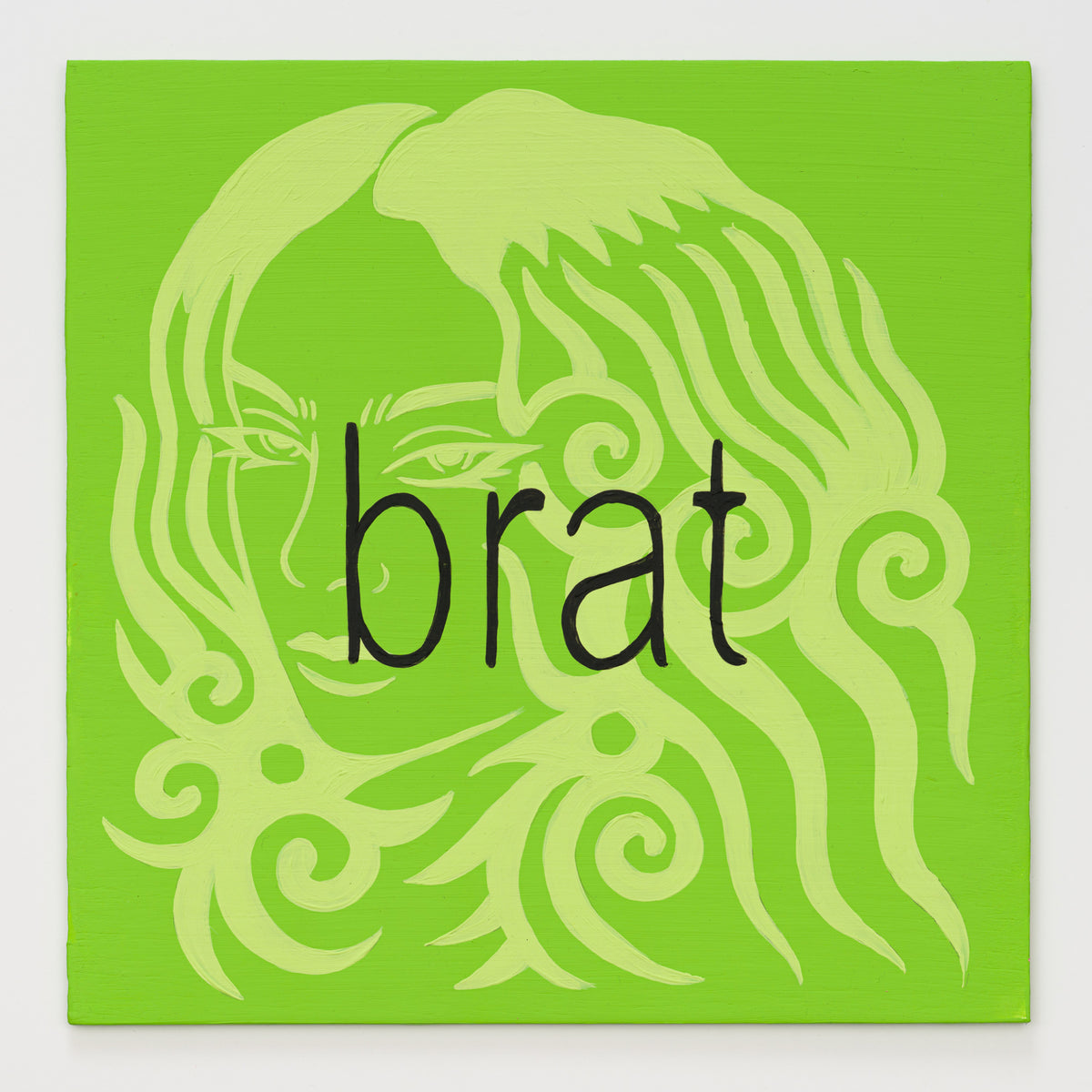 Shannon Margo's panel reinterpreting brat by Charli XCX, 12 by 12 inch plywood, from The LP Show 2026