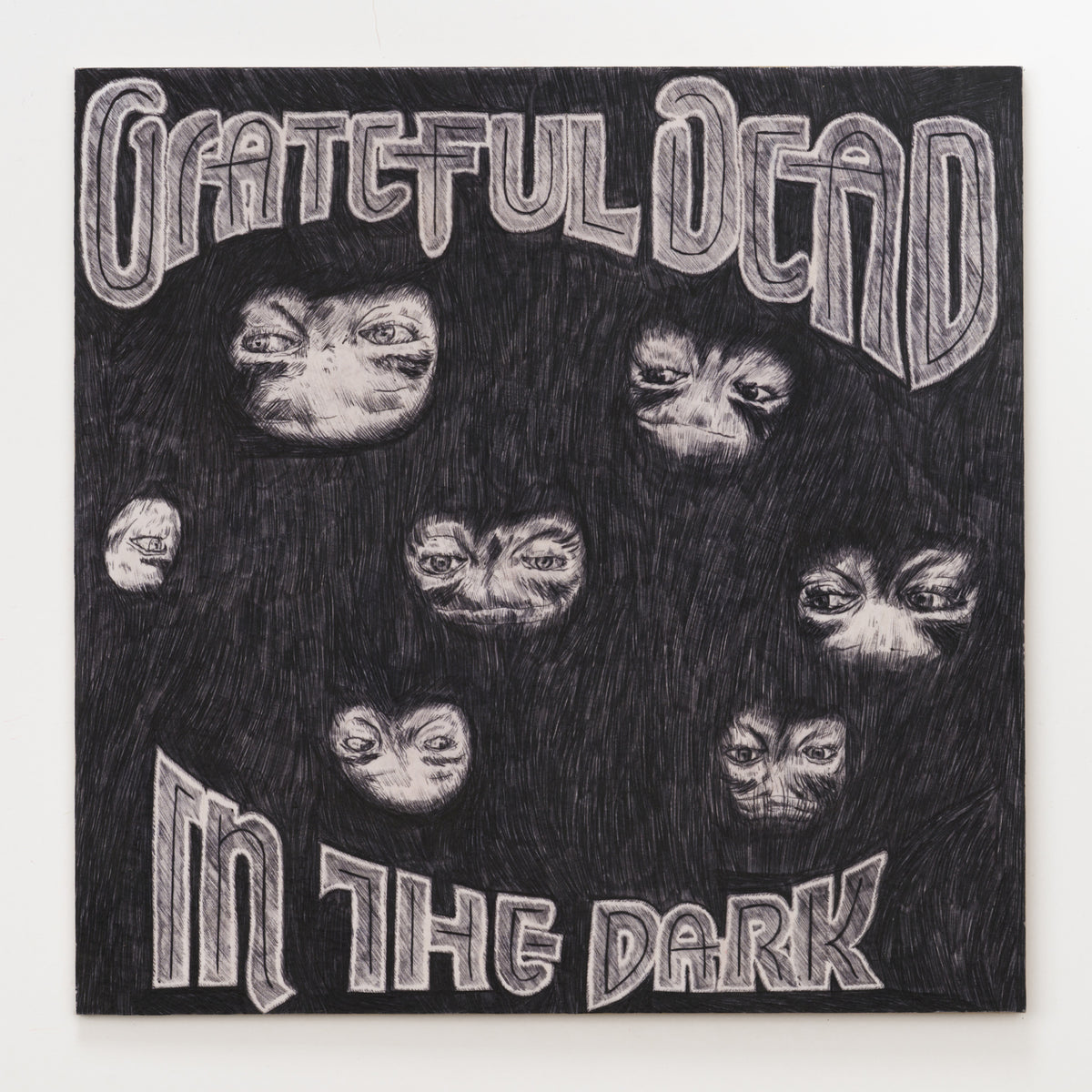 Sophia Levon's panel reinterpreting In the Dark by Grateful Dead, 12 by 12 inch plywood, from The LP Show 2026