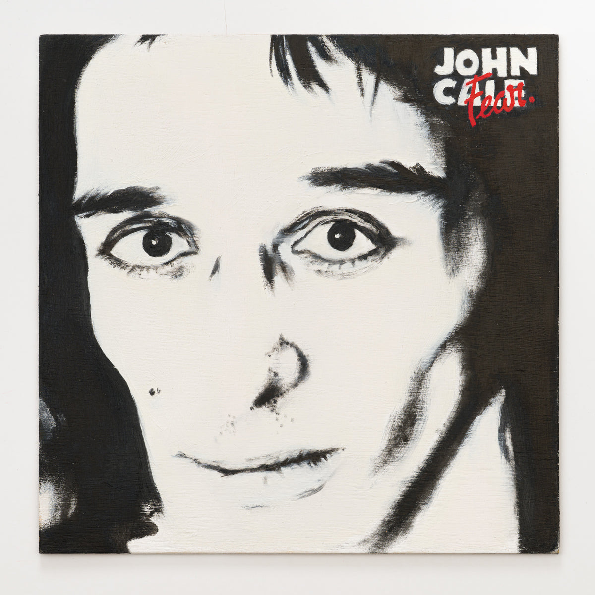 Spencer Winans's panel reinterpreting Fear by John Cale, 12 by 12 inch plywood, from The LP Show 2026