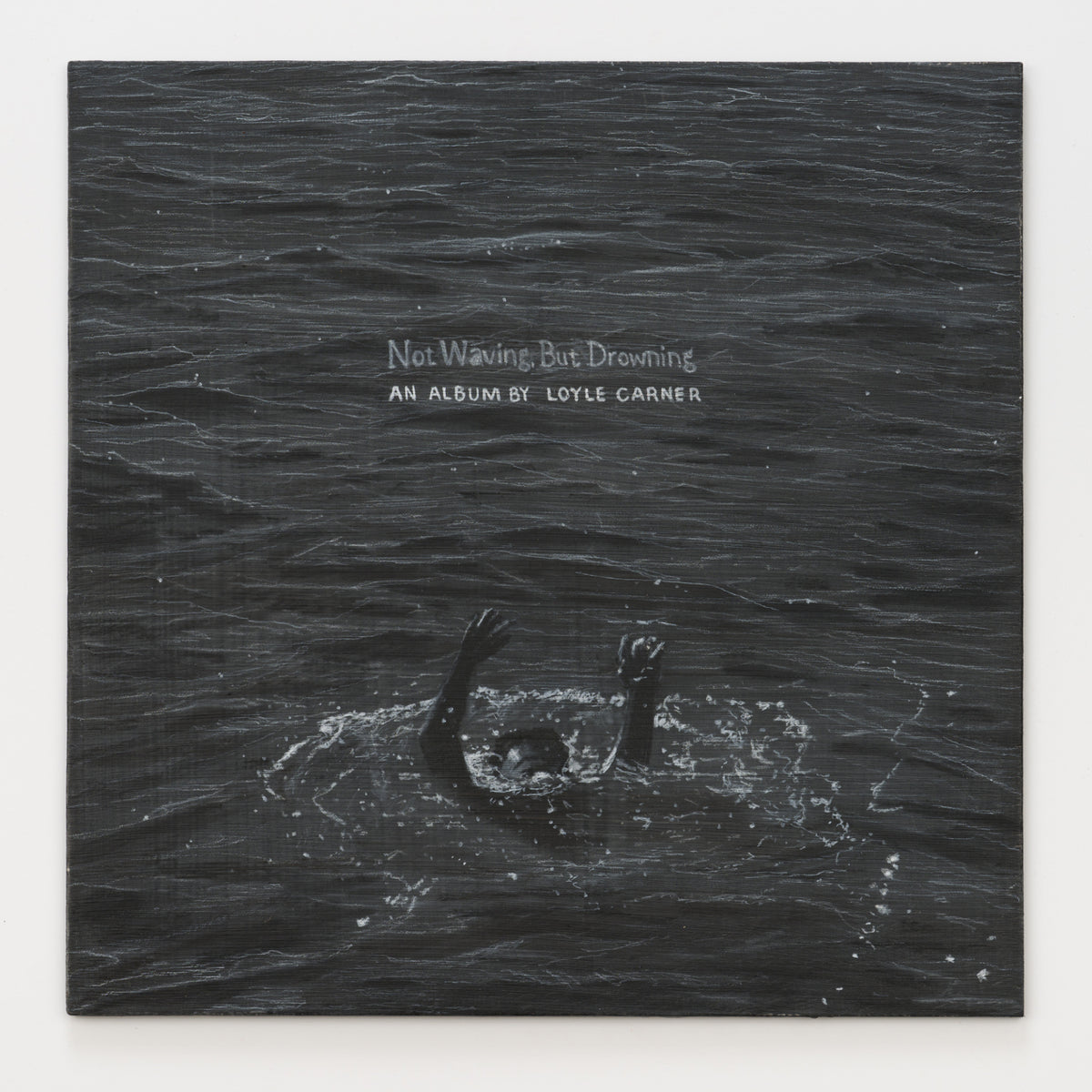 Will Brown's panel reinterpreting Not Waving, But Drowning by Loyle Carner, 12 by 12 inch plywood, from The LP Show 2026